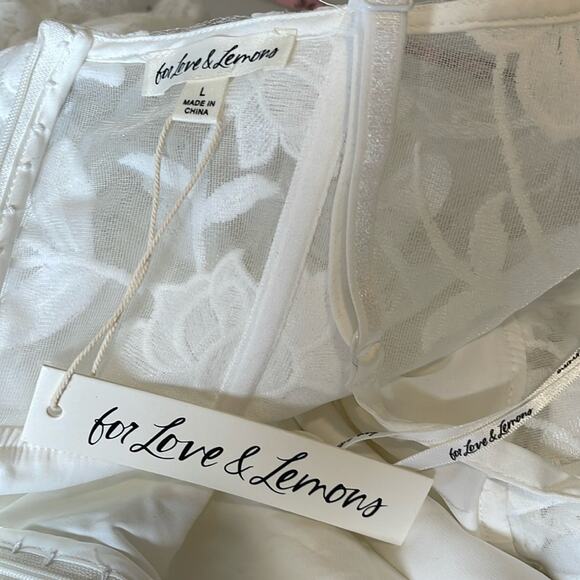For Love & Lemons Alora Floral Lace Bustier Ruched Draped White Maxi Gown Sz L - Picture 9 of 10